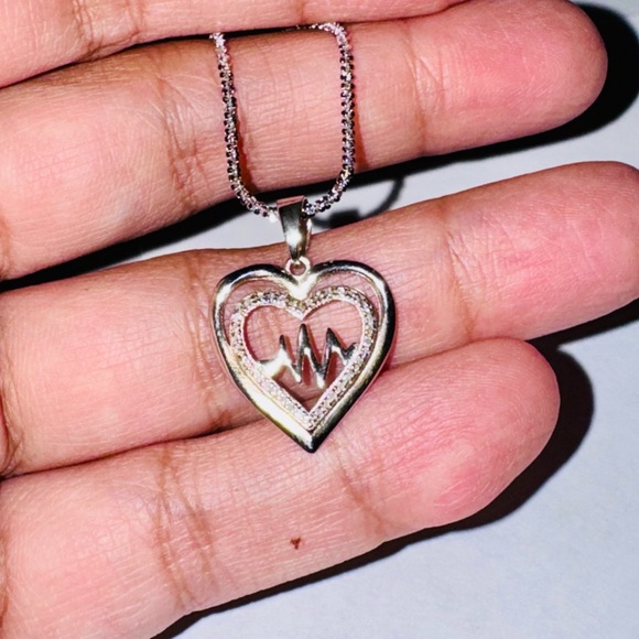 Real Diamond Heartbeat Heart pendant, Gift for her, Affordable Holiday gift sale - Picture 6 of 6